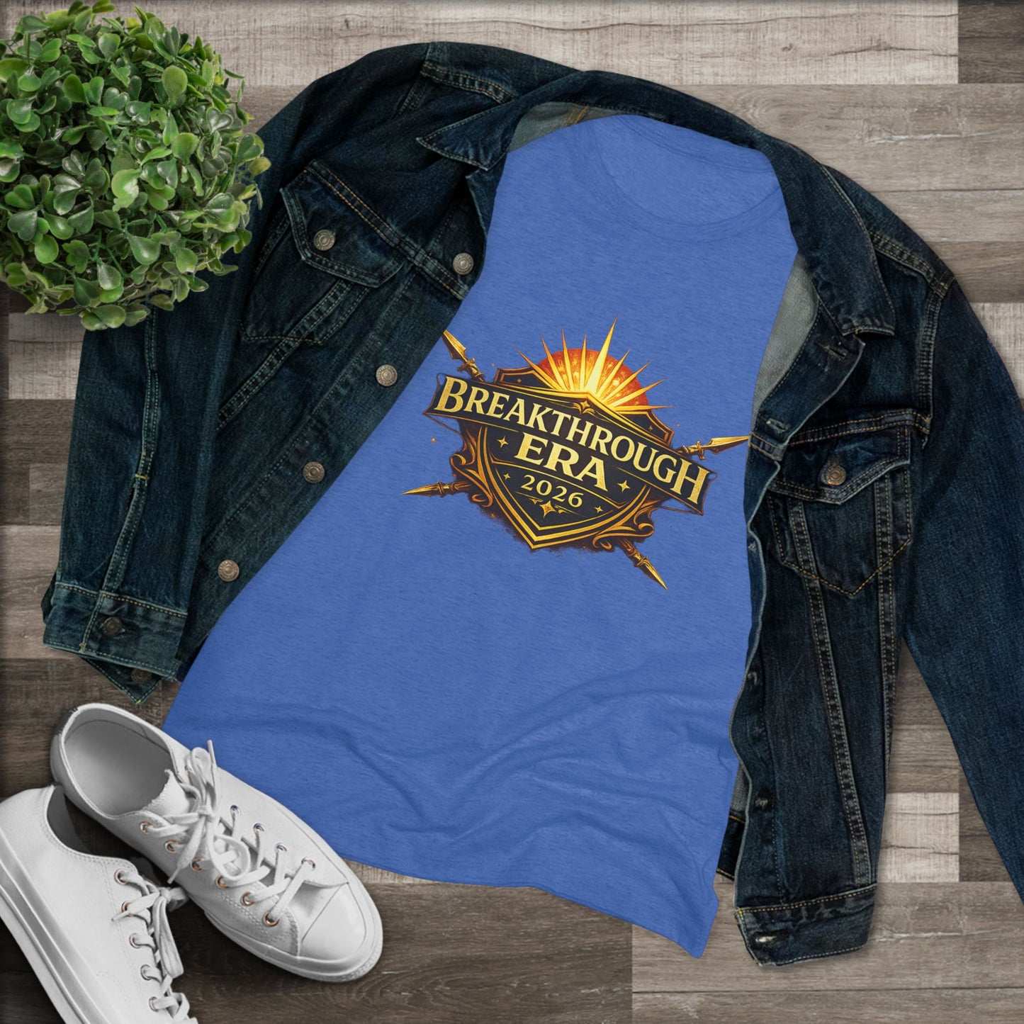 Breakthrough Era 2026 Women's Tee — Inspirational Sunrise Crest Graphic