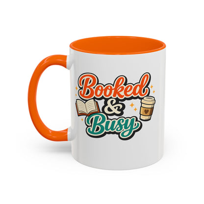 Booked & Busy Cozy Coffee Club Accent Mug — Cute “Local Coffee Shop” Illustration, 11/15oz