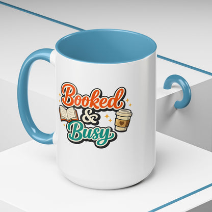Booked & Busy Cozy Coffee Club Accent Mug — Cute “Local Coffee Shop” Illustration, 11/15oz