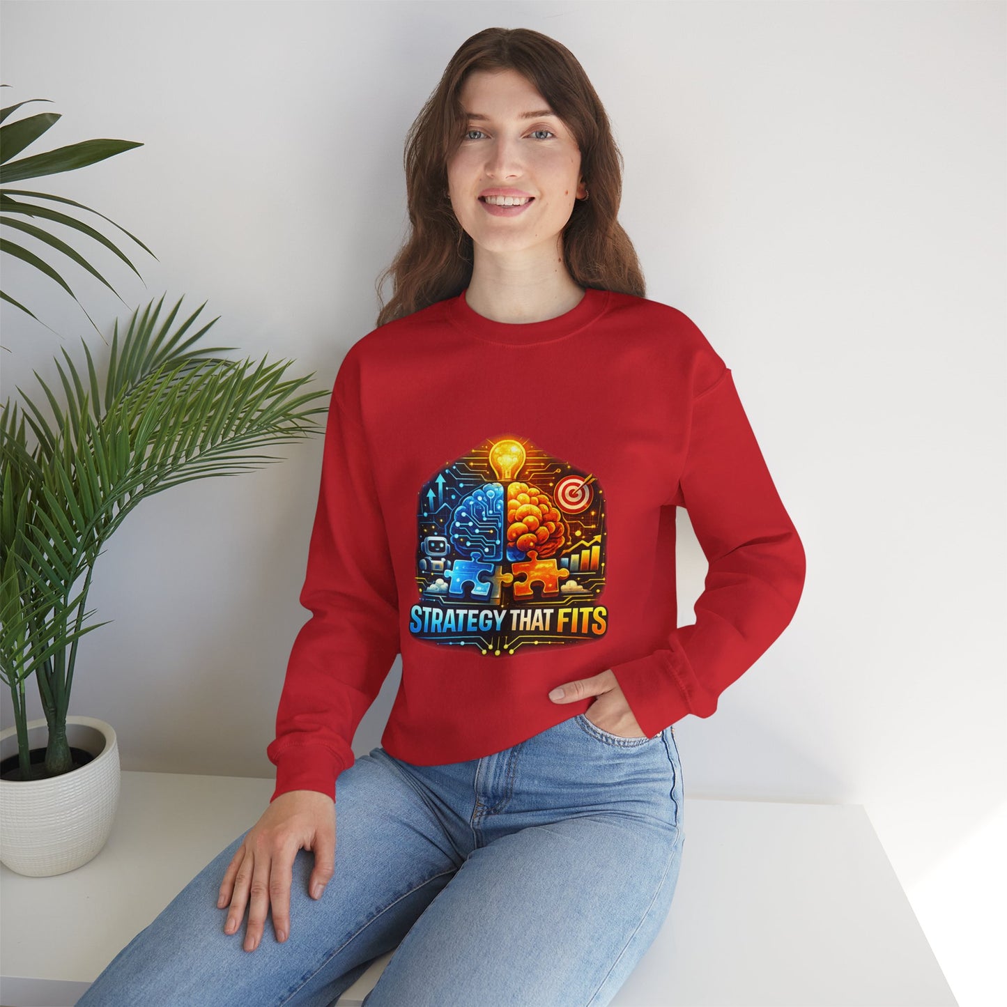 Crewneck Sweatshirt – "Strategy That Fits" Brainstorm Graphic