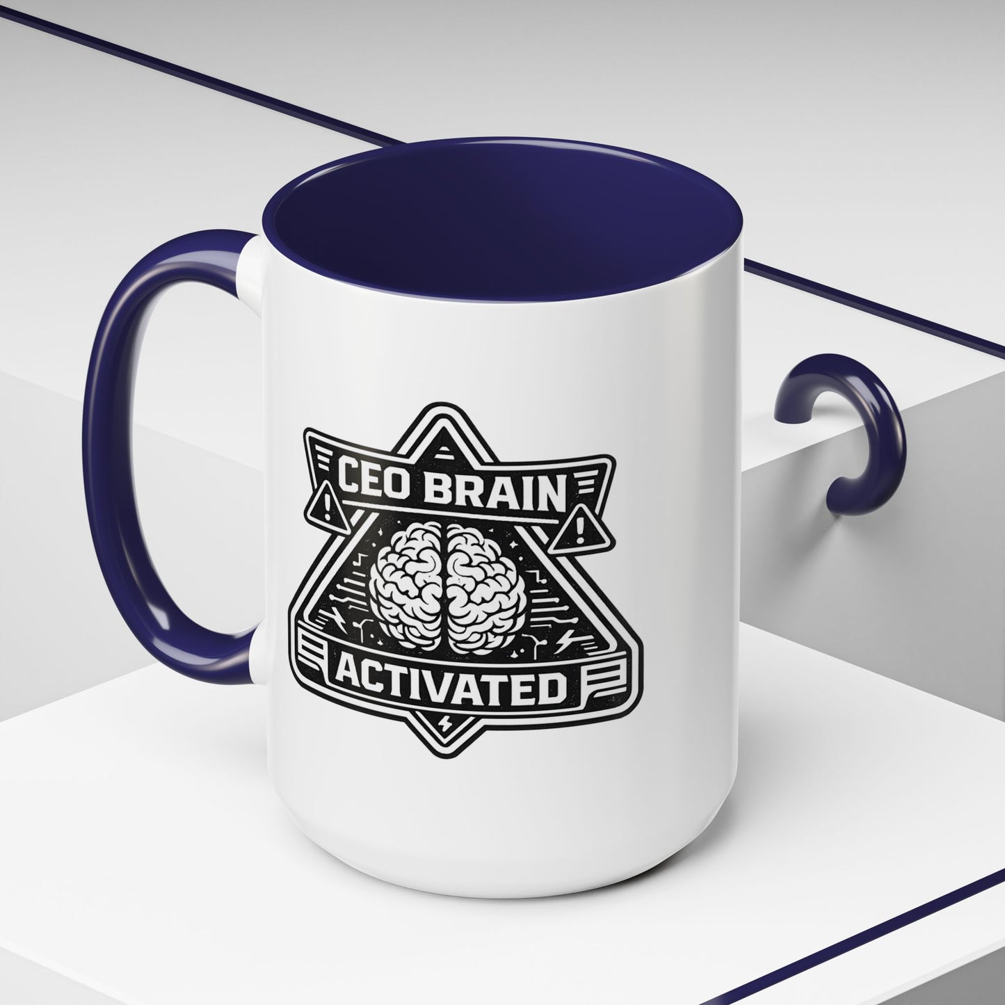 "CEO Brain Activated" Adventure Crew Coffee Mug — Retro Badge Accent 11/15oz