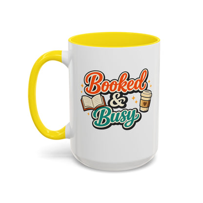 Booked & Busy Cozy Coffee Club Accent Mug — Cute “Local Coffee Shop” Illustration, 11/15oz