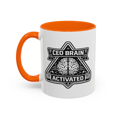 "CEO Brain Activated" Adventure Crew Coffee Mug — Retro Badge Accent 11/15oz