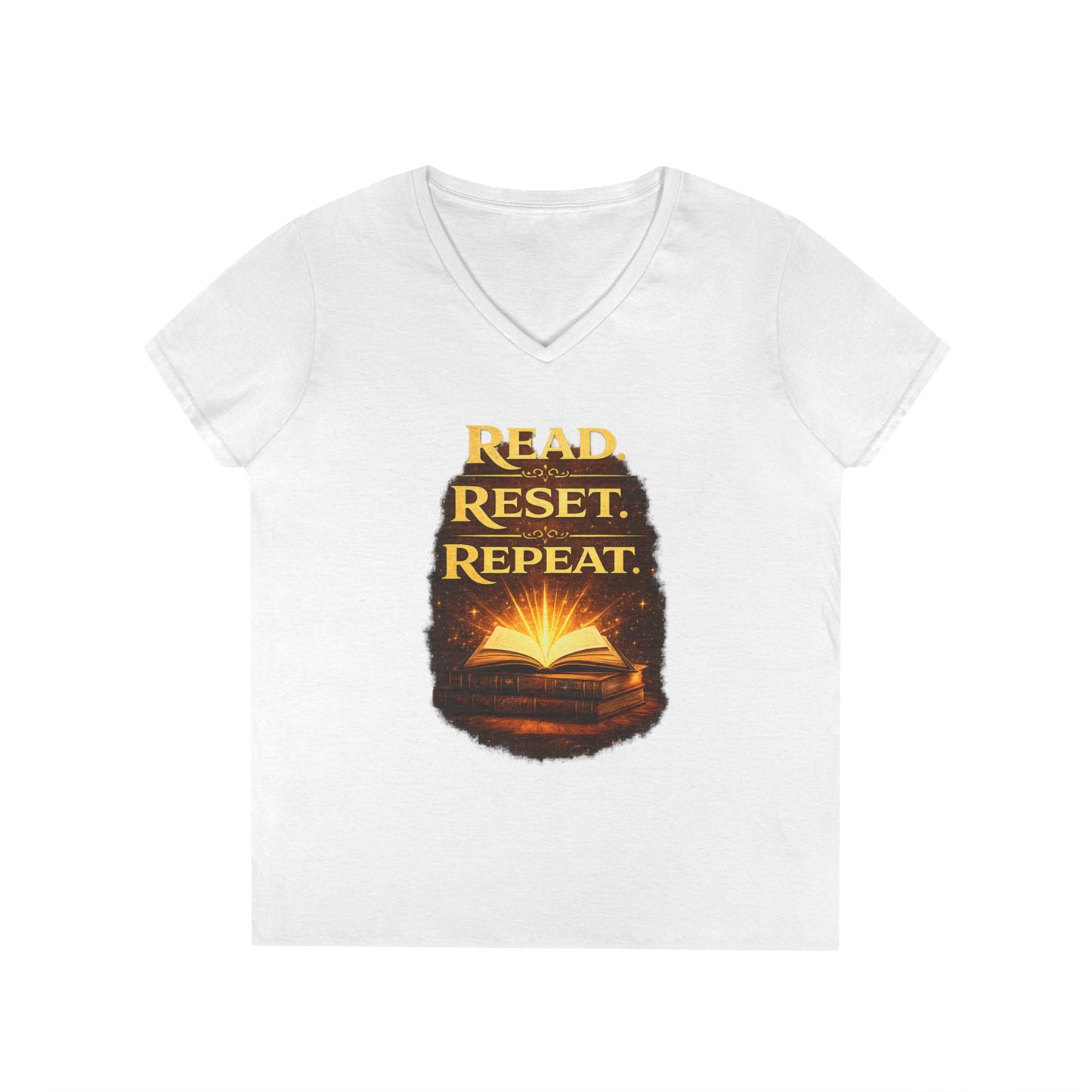 "Read Reset Repeat" V-Neck T-Shirt — Inspirational Book Lover Tee