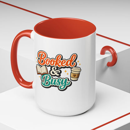 Booked & Busy Cozy Coffee Club Accent Mug — Cute “Local Coffee Shop” Illustration, 11/15oz