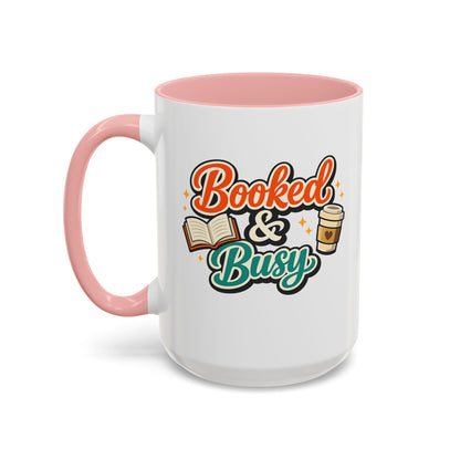 Booked & Busy Cozy Coffee Club Accent Mug — Cute “Local Coffee Shop” Illustration, 11/15oz