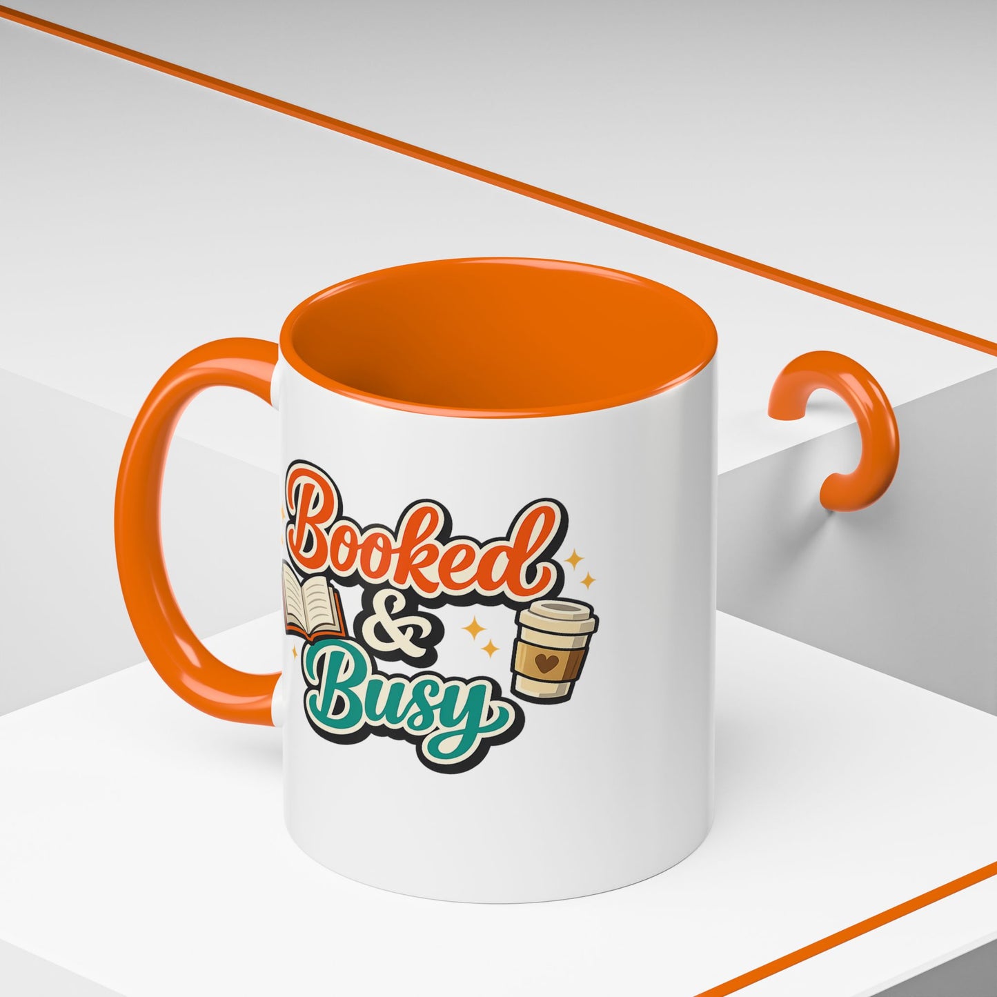 Booked & Busy Cozy Coffee Club Accent Mug — Cute “Local Coffee Shop” Illustration, 11/15oz