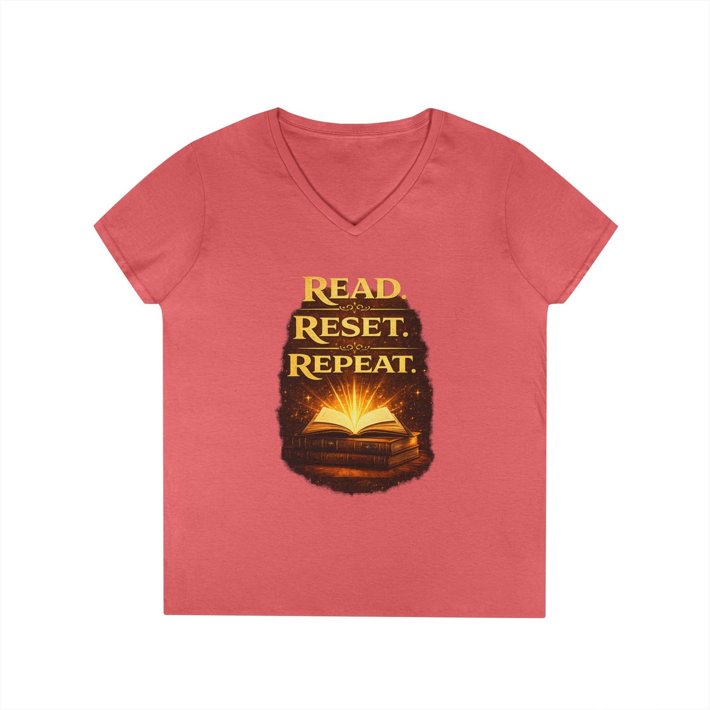 "Read Reset Repeat" V-Neck T-Shirt — Inspirational Book Lover Tee