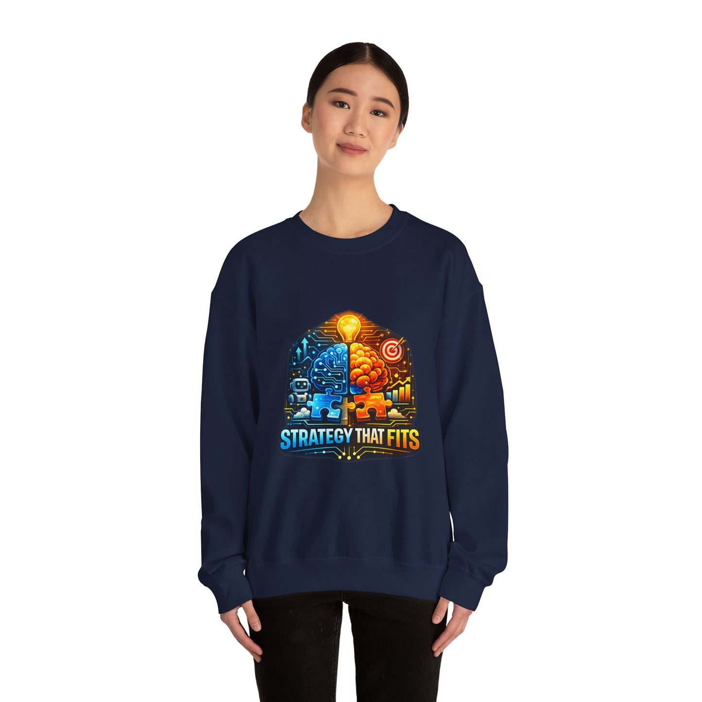 Crewneck Sweatshirt – "Strategy That Fits" Brainstorm Graphic