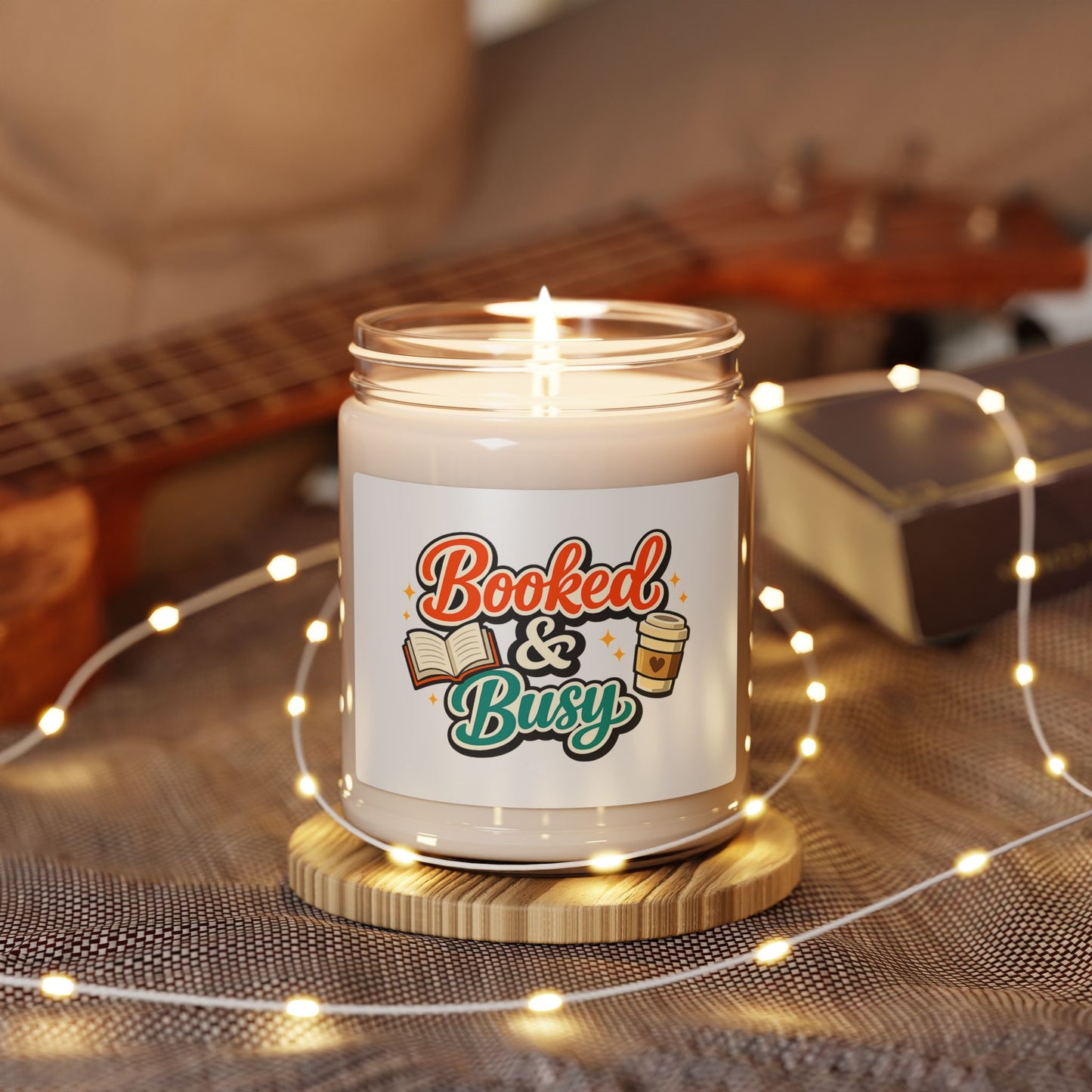 Booked & Busy Soy Candle — 9 oz Scented Jar for Book Lovers & Coffee Fans