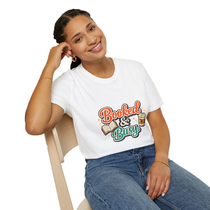 "Booked & Busy" T-Shirt — Book Lover Coffee Graphic Tee