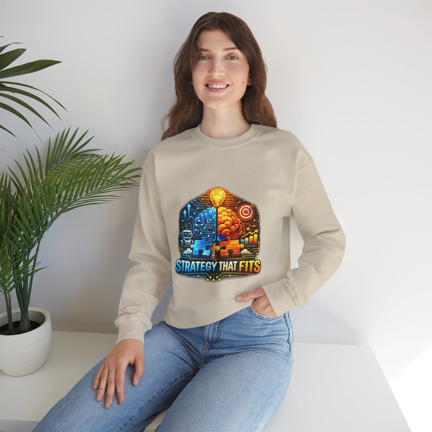 Crewneck Sweatshirt – "Strategy That Fits" Brainstorm Graphic