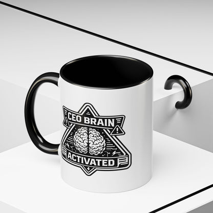 "CEO Brain Activated" Adventure Crew Coffee Mug — Retro Badge Accent 11/15oz