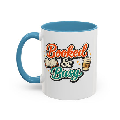 Booked & Busy Cozy Coffee Club Accent Mug — Cute “Local Coffee Shop” Illustration, 11/15oz