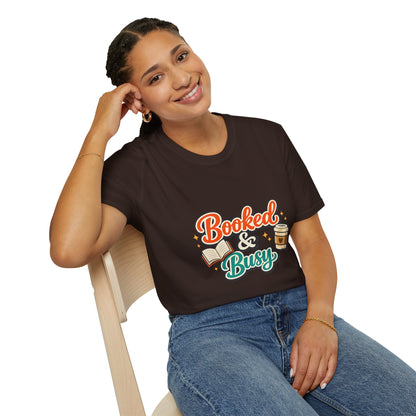 "Booked & Busy" T-Shirt — Book Lover Coffee Graphic Tee