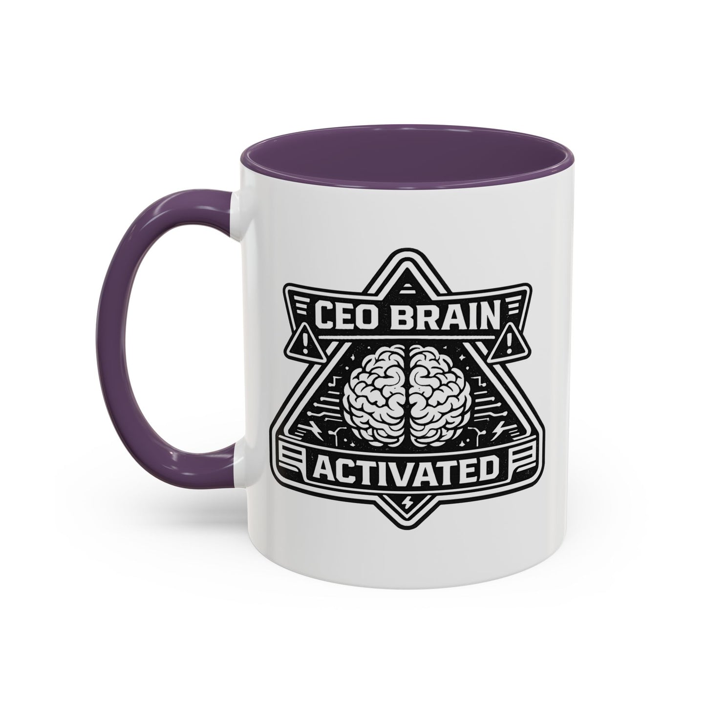 "CEO Brain Activated" Adventure Crew Coffee Mug — Retro Badge Accent 11/15oz