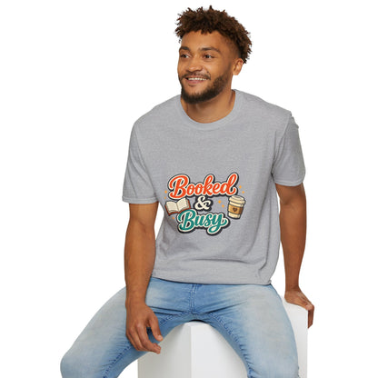 "Booked & Busy" T-Shirt — Book Lover Coffee Graphic Tee