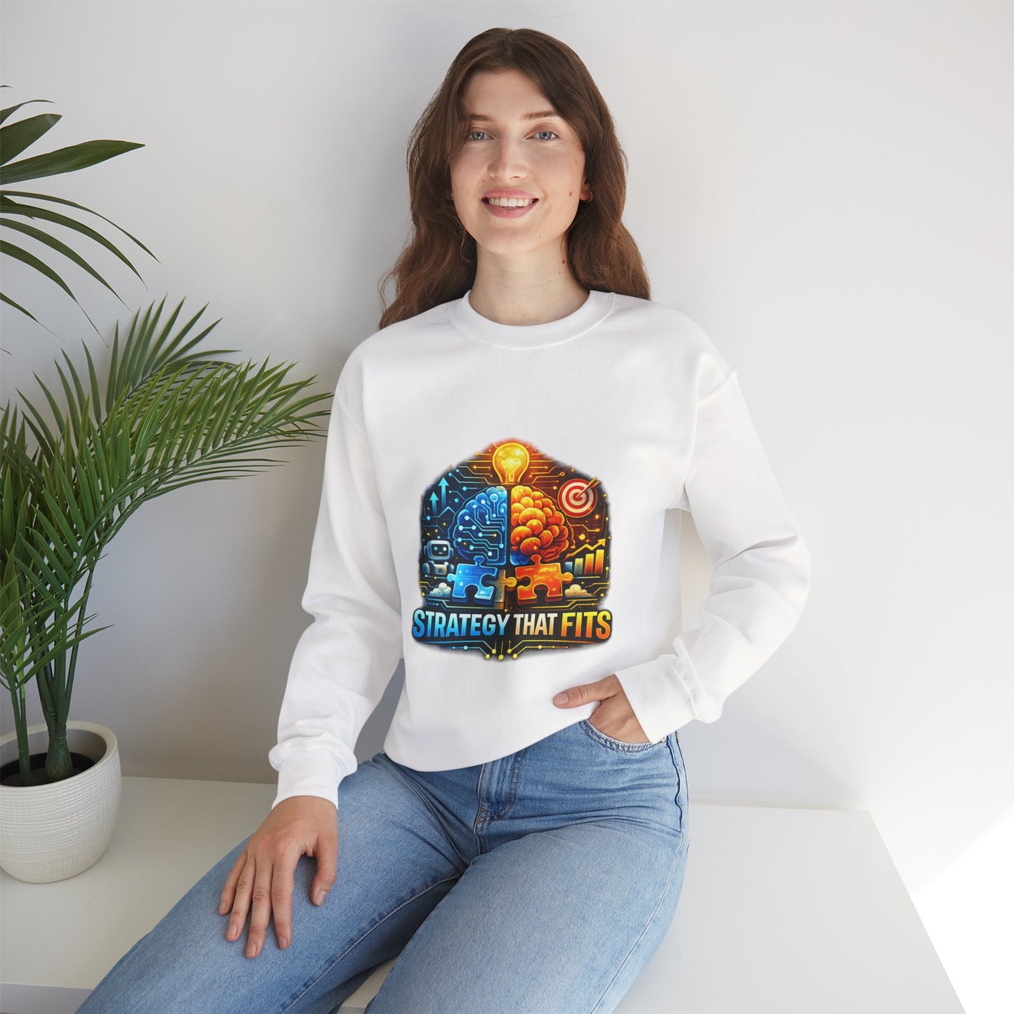 Crewneck Sweatshirt – "Strategy That Fits" Brainstorm Graphic