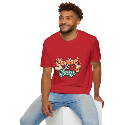 "Booked & Busy" T-Shirt — Book Lover Coffee Graphic Tee