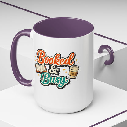 Booked & Busy Cozy Coffee Club Accent Mug — Cute “Local Coffee Shop” Illustration, 11/15oz