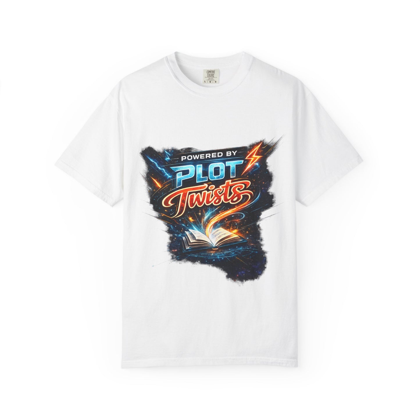 "Powered by Plot Twists" T-Shirt — Graphic Book Lover Tee