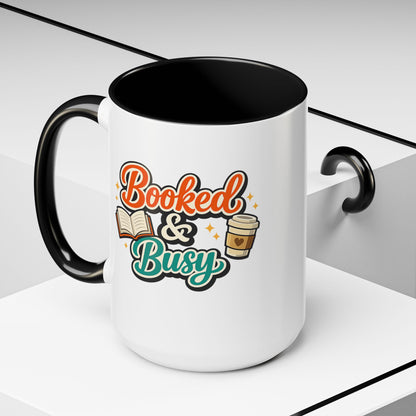 Booked & Busy Cozy Coffee Club Accent Mug — Cute “Local Coffee Shop” Illustration, 11/15oz