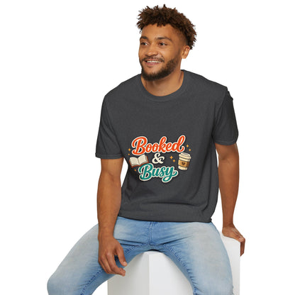 "Booked & Busy" T-Shirt — Book Lover Coffee Graphic Tee