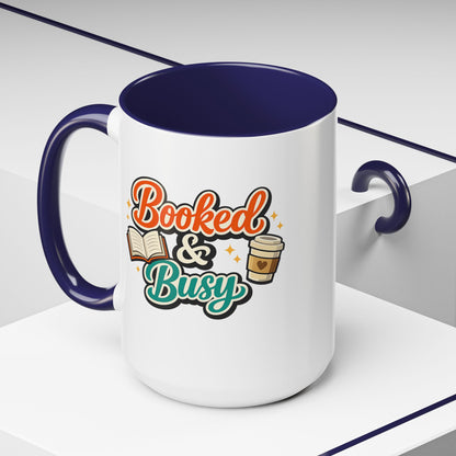 Booked & Busy Cozy Coffee Club Accent Mug — Cute “Local Coffee Shop” Illustration, 11/15oz