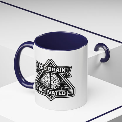 "CEO Brain Activated" Adventure Crew Coffee Mug — Retro Badge Accent 11/15oz
