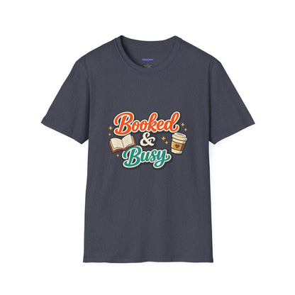 "Booked & Busy" T-Shirt — Book Lover Coffee Graphic Tee