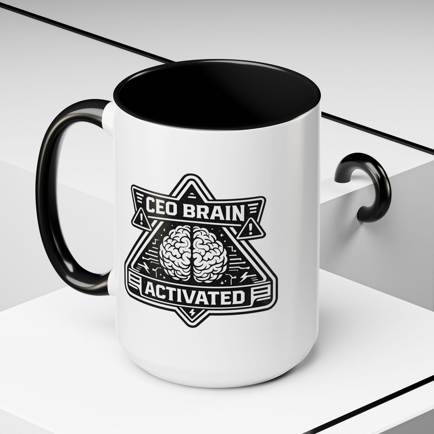 "CEO Brain Activated" Adventure Crew Coffee Mug — Retro Badge Accent 11/15oz