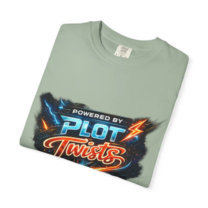 "Powered by Plot Twists" T-Shirt — Graphic Book Lover Tee