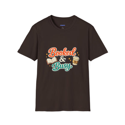 "Booked & Busy" T-Shirt — Book Lover Coffee Graphic Tee