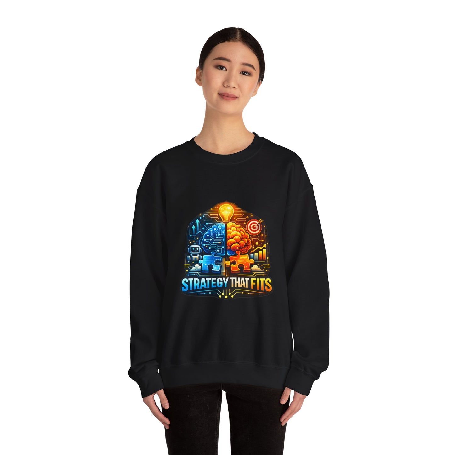 Crewneck Sweatshirt – "Strategy That Fits" Brainstorm Graphic