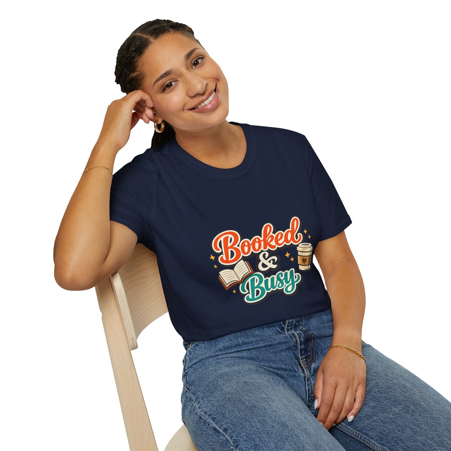 "Booked & Busy" T-Shirt — Book Lover Coffee Graphic Tee
