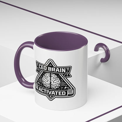 "CEO Brain Activated" Adventure Crew Coffee Mug — Retro Badge Accent 11/15oz