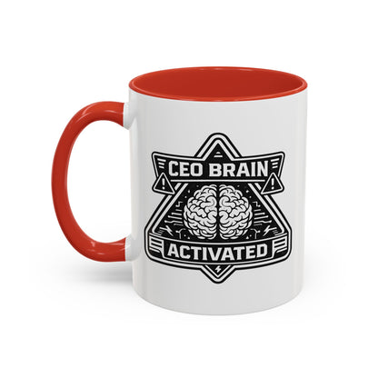 "CEO Brain Activated" Adventure Crew Coffee Mug — Retro Badge Accent 11/15oz