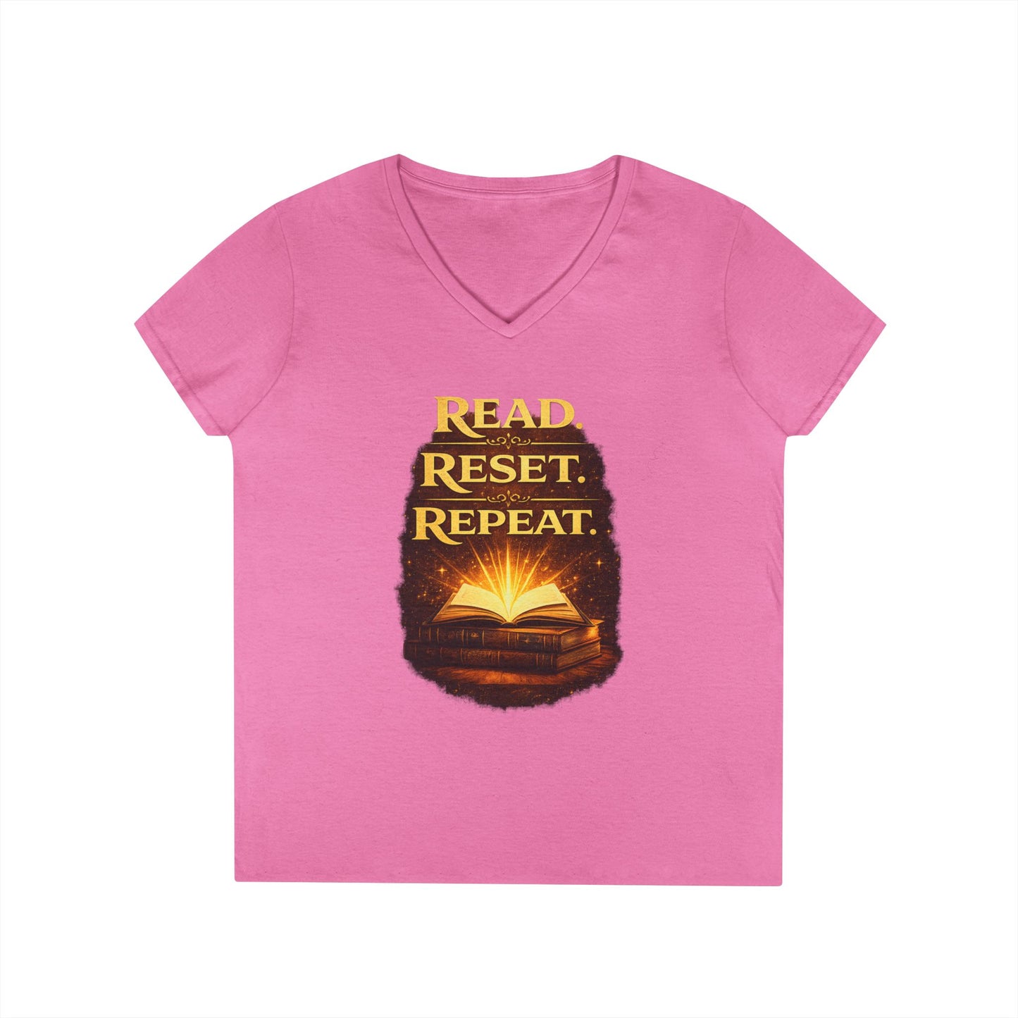 "Read Reset Repeat" V-Neck T-Shirt — Inspirational Book Lover Tee