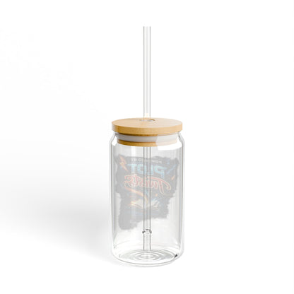 Sipper Glass - "Powered by Plot Twists" Novelty 16oz Mason-Style Drinking Jar