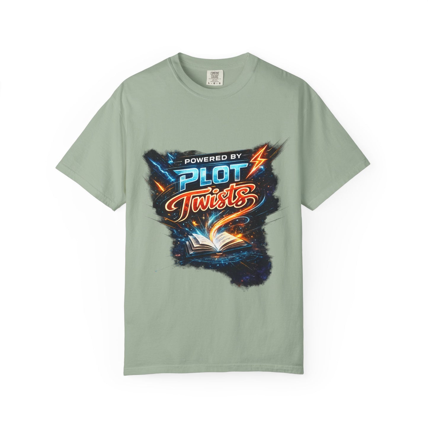 "Powered by Plot Twists" T-Shirt — Graphic Book Lover Tee