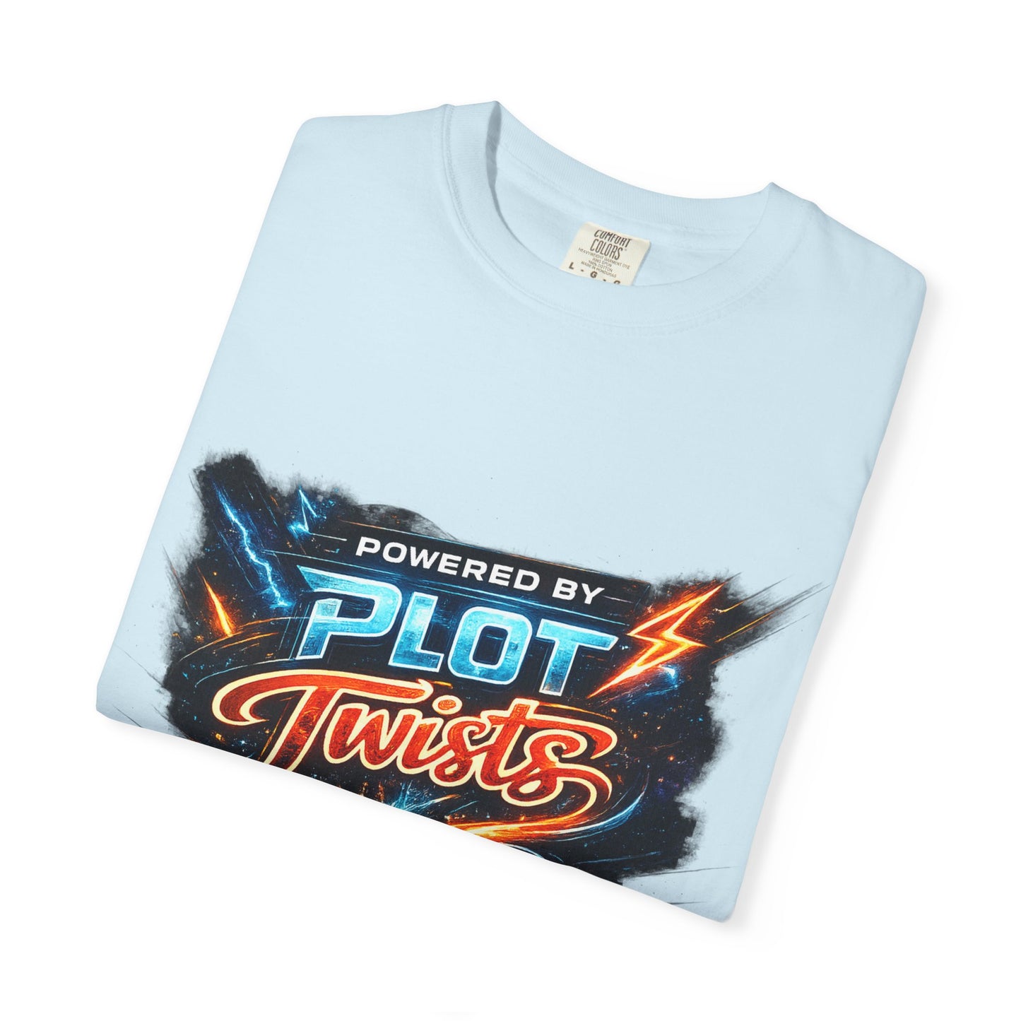 "Powered by Plot Twists" T-Shirt — Graphic Book Lover Tee