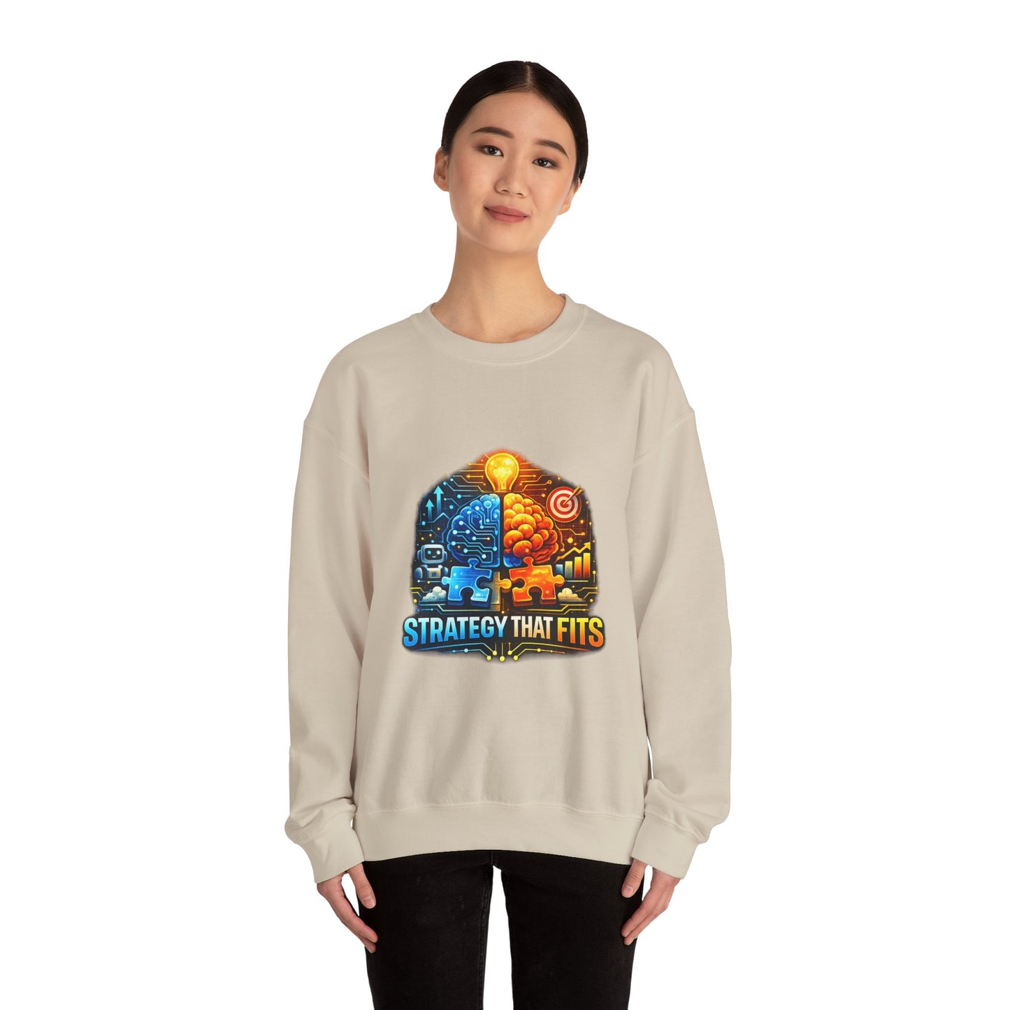 Crewneck Sweatshirt – "Strategy That Fits" Brainstorm Graphic