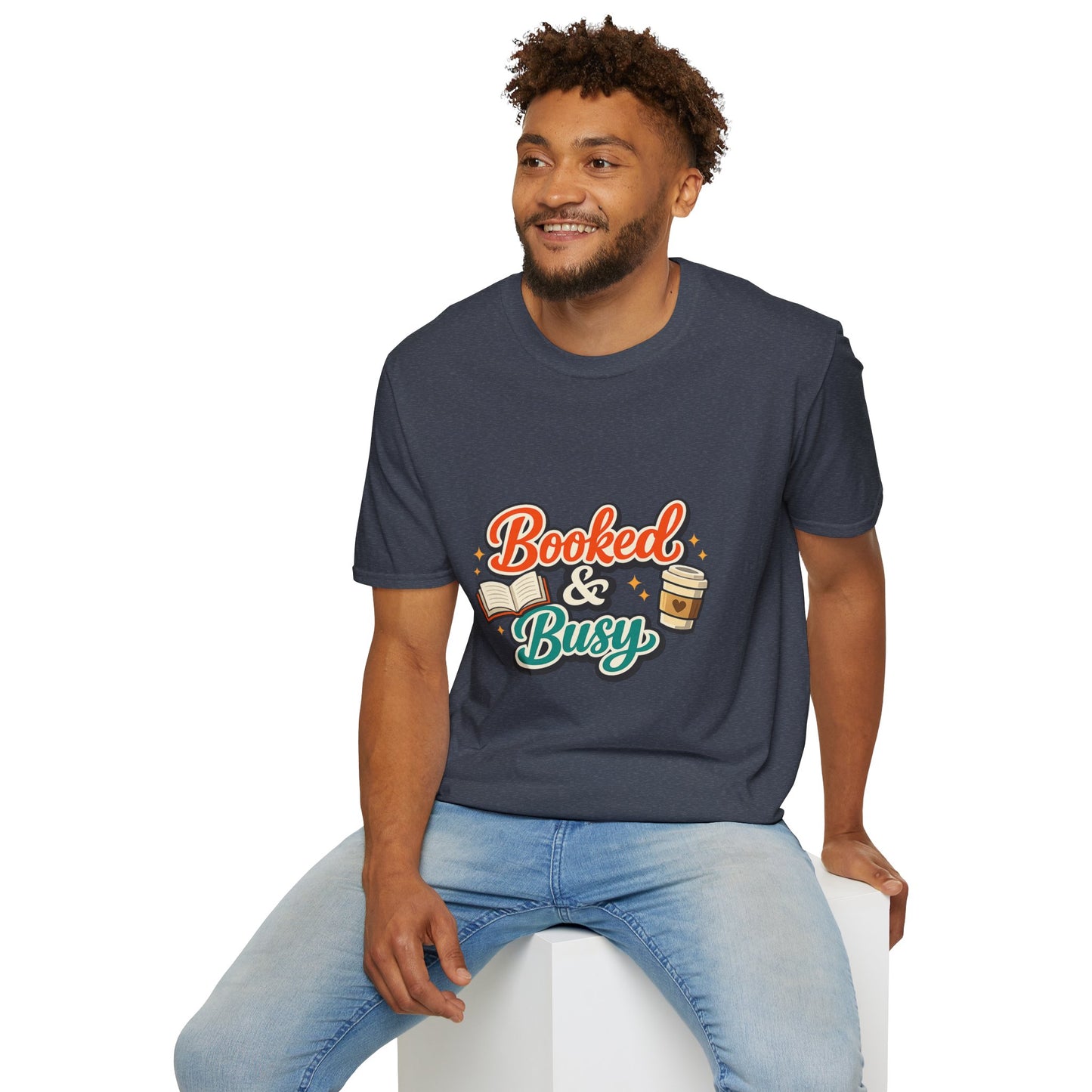 "Booked & Busy" T-Shirt — Book Lover Coffee Graphic Tee