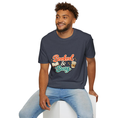 "Booked & Busy" T-Shirt — Book Lover Coffee Graphic Tee