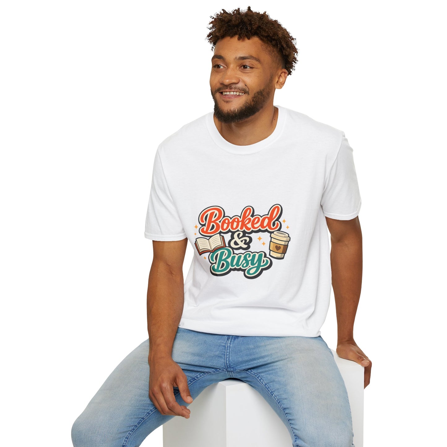 "Booked & Busy" T-Shirt — Book Lover Coffee Graphic Tee