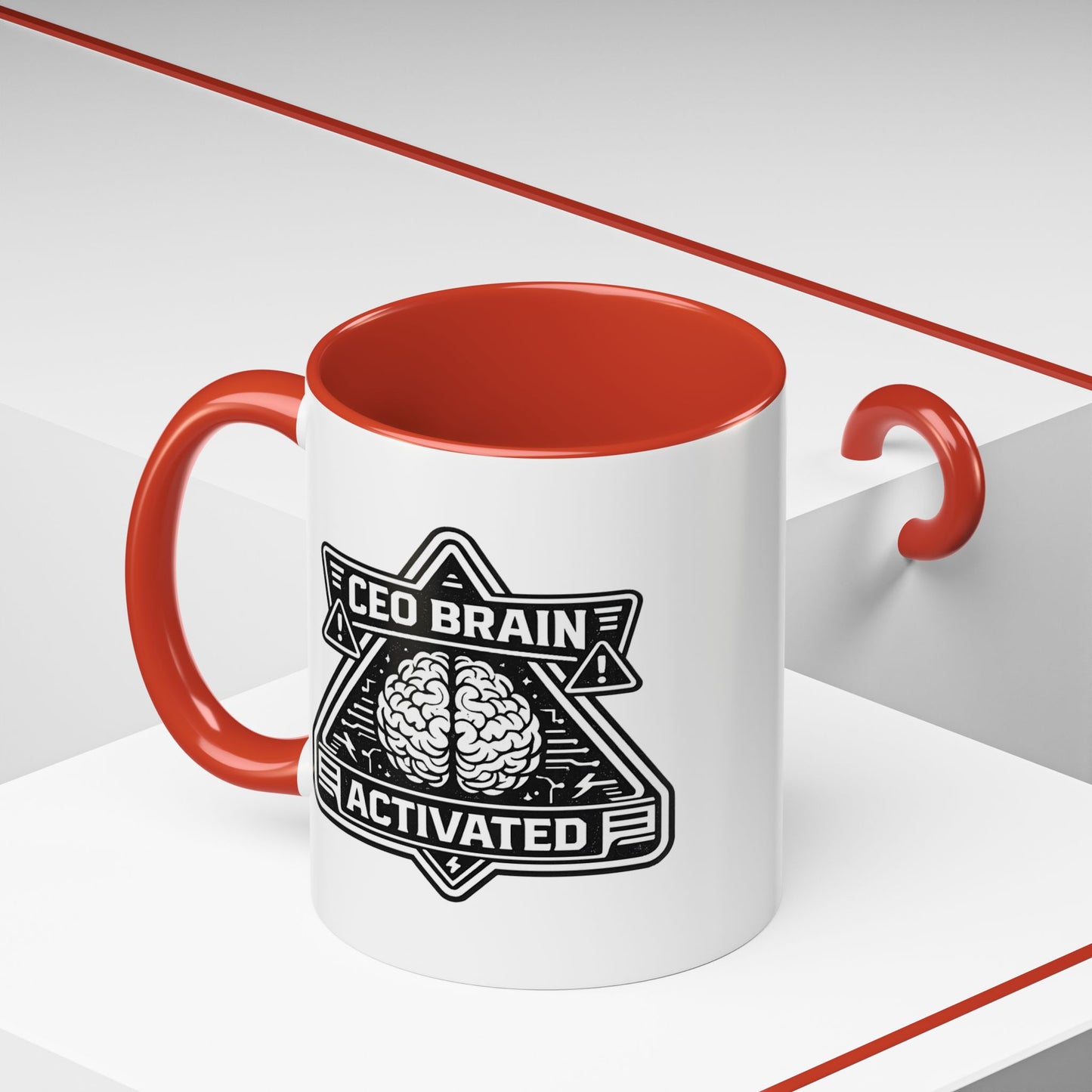"CEO Brain Activated" Adventure Crew Coffee Mug — Retro Badge Accent 11/15oz