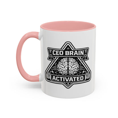 "CEO Brain Activated" Adventure Crew Coffee Mug — Retro Badge Accent 11/15oz
