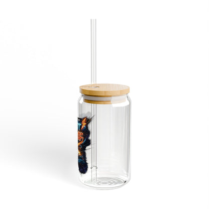 Sipper Glass - "Powered by Plot Twists" Novelty 16oz Mason-Style Drinking Jar