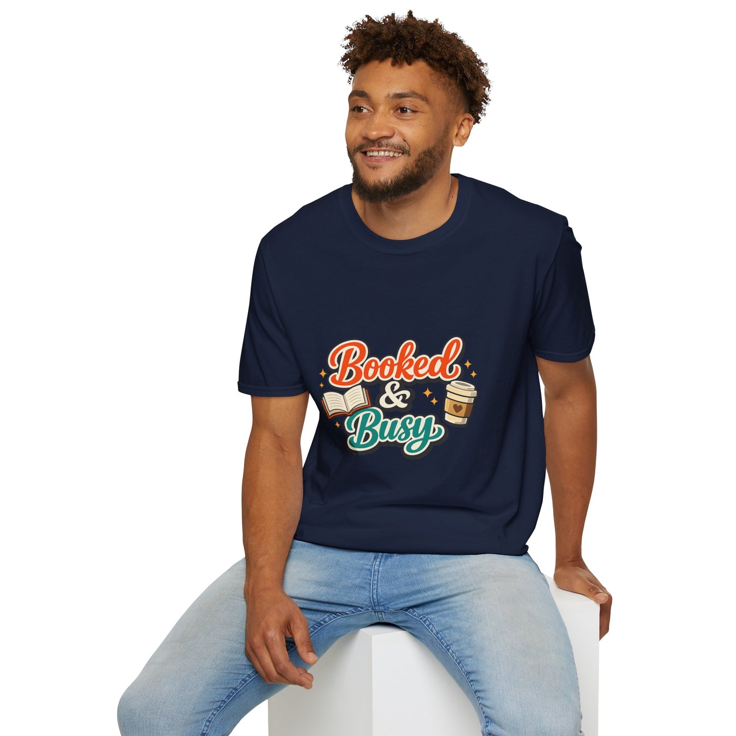 "Booked & Busy" T-Shirt — Book Lover Coffee Graphic Tee