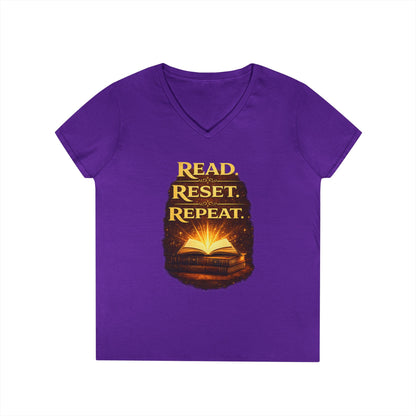 "Read Reset Repeat" V-Neck T-Shirt — Inspirational Book Lover Tee